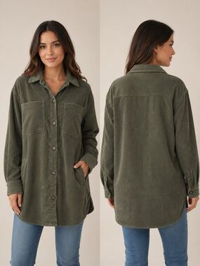 Ashley By 26 International Olive Green Corduroy Shacket